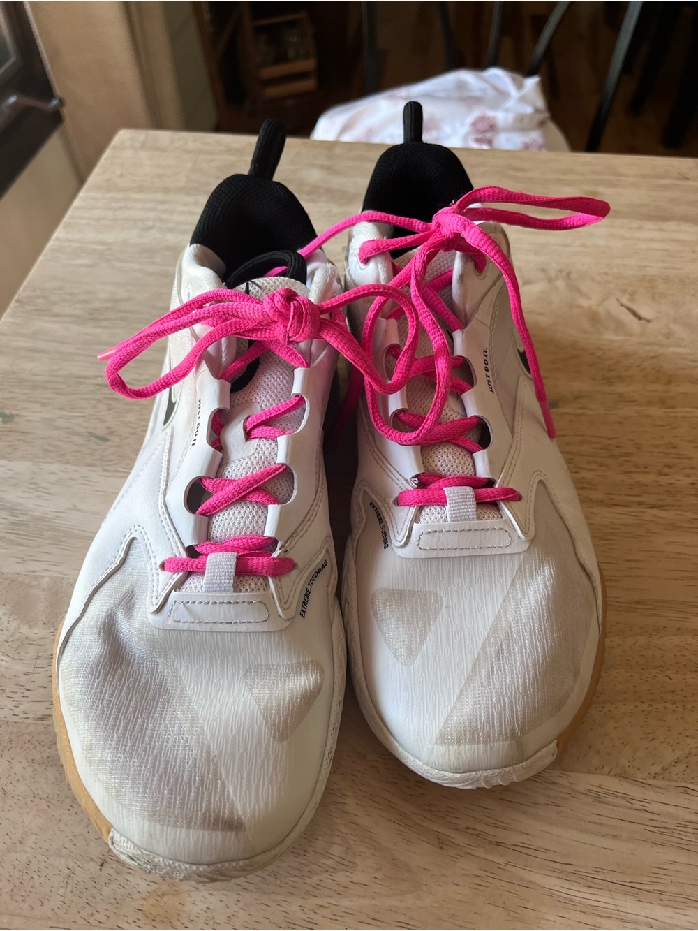 Nike Air Zoom Hyperace 3 Volleyball Shoes- White with Pink Laces